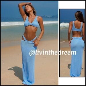 MODA MINX SCRUNCH POWDER BLUE MAXI SKIRT $75